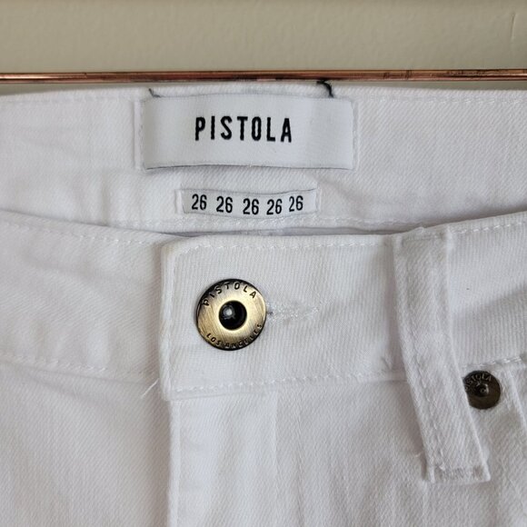 Pistola Skinny Distressed White Mid Rise Jegging Ankle Crop Stretch Jeans 26 - Picture 3 of 16